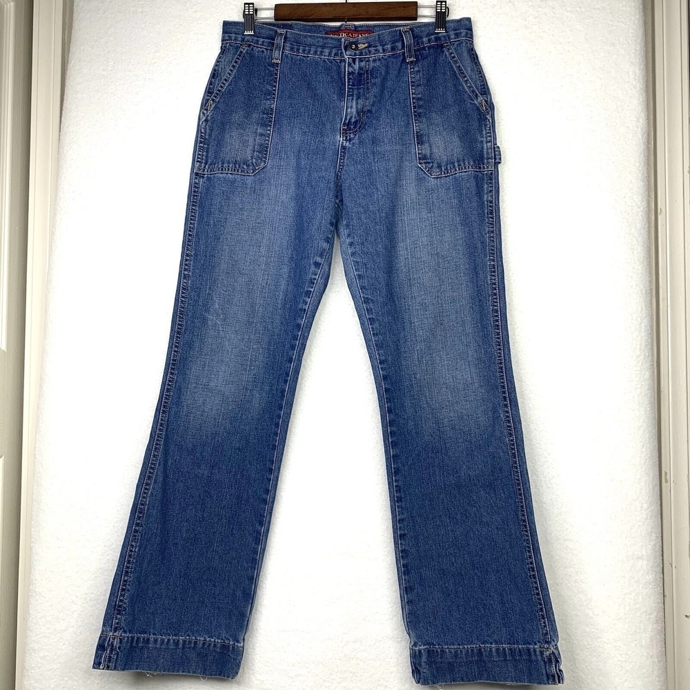 VTG Nautica Jeans Womens 8 Carpenter Wide Leg Blue Denim Pants 8x31 90s Y2K Cool